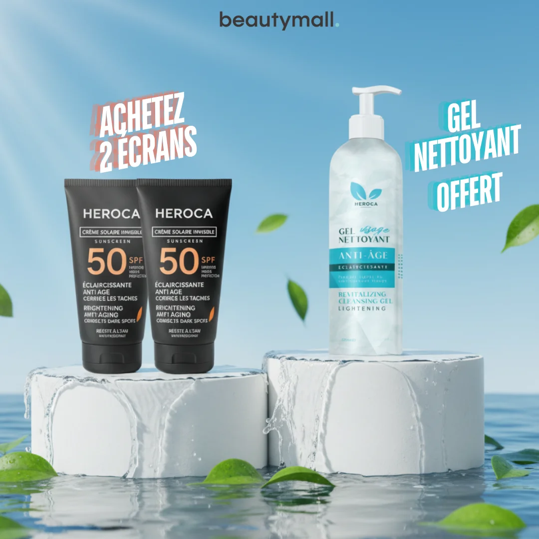 2 Heroca Sunscreen Creme Solaire Invisible Spf50+ 50ml = Gel Nettoyant Anti-Age Offert – Image 2
