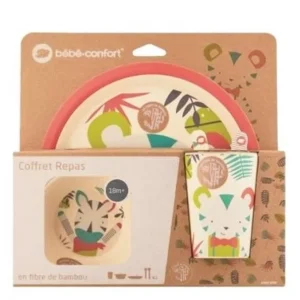 Bebe Confort – Coffret repas en Bambou (Assiette, bol, verre, cuillère, fourchette) – Jungle Vibes (18M +)