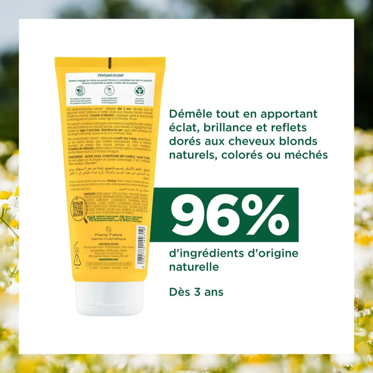 Klorane – Baume Après-shampoing Reflets Blonds à la Camomille – Cheveux blonds à châtains 200 ml – Image 5