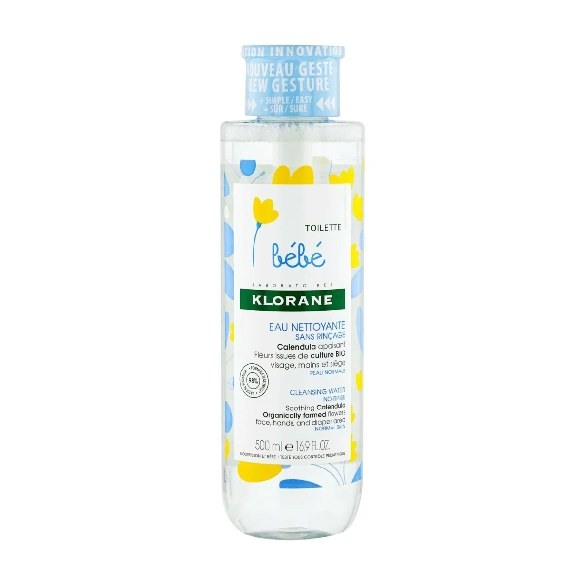 Klorane – Eau nettoyante sans rinçage au Calendula apaisant – Bébé – Peau normale 500 ml – Image 2