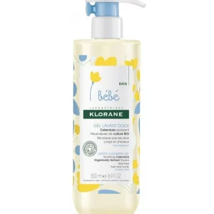 Klorane – Gel lavant doux au Calendula apaisant – Bébé – Corps et cheveux – Peau normale 500 ml