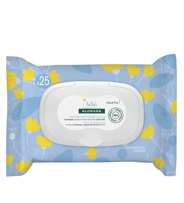 Klorane – Lingettes nettoyantes douces pour le corps au Calendula apaisant – Bébé – Peau normale à sèche 25 unités – Image 2