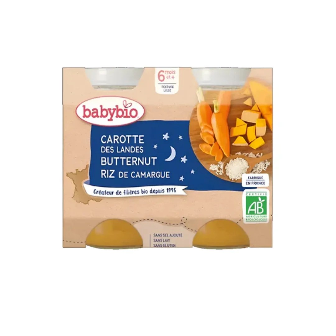 BABYBIO POT BONNE NUIT CAROTTE COURGE BUTTERNUT RIZ 2 x 200G – Image 2