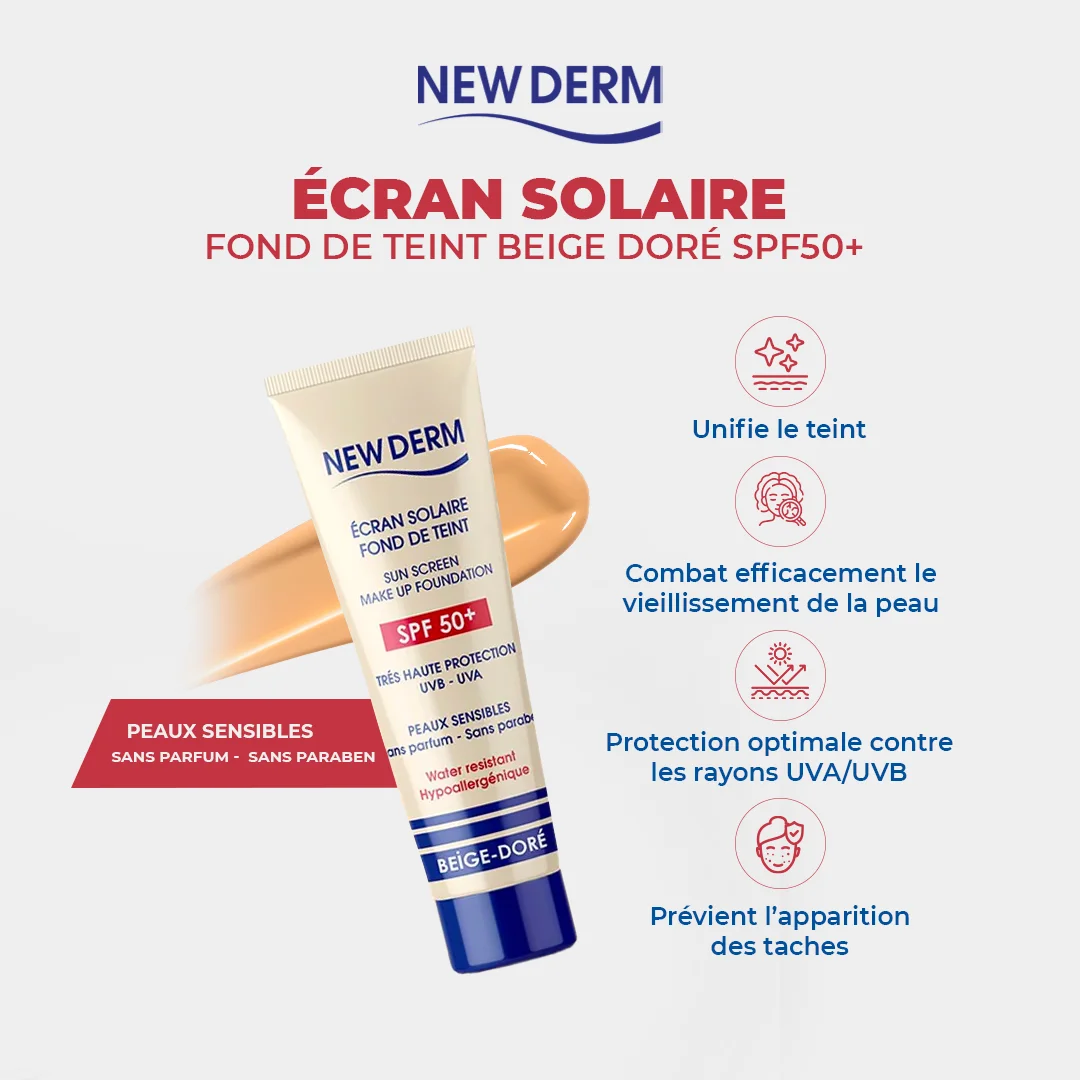 NEW DERM Crème solaire SPF50+ Beige Doré – Image 3