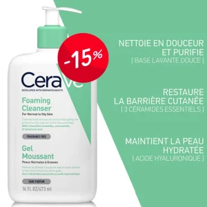 CeraVe Gel Moussant Nettoyant Peau Normale à Grasse | 473ml -15%