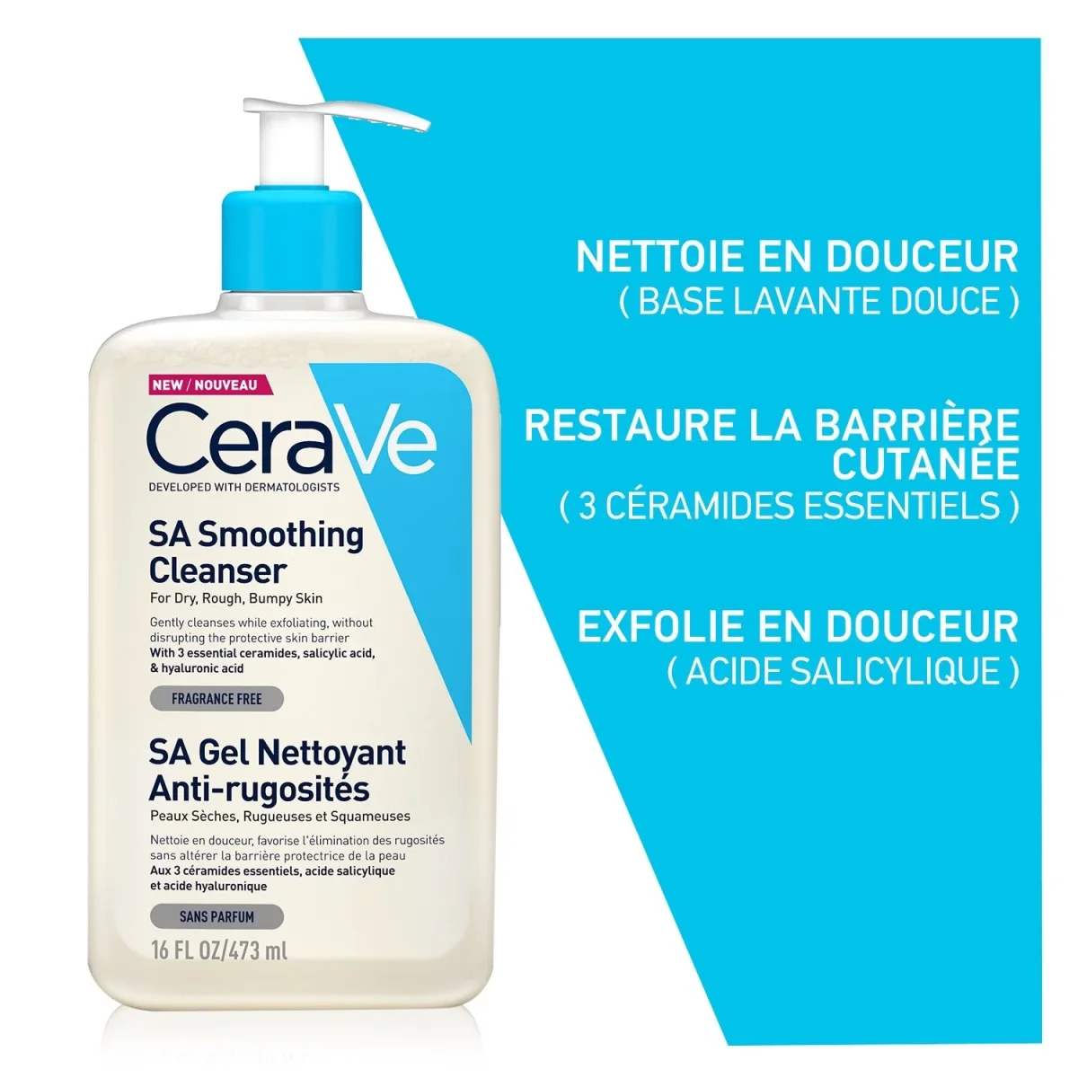 CeraVe SA Gel Nettoyant Anti-Rugosités | Peau Sèche Et Rugueuse | 473ml – Image 4
