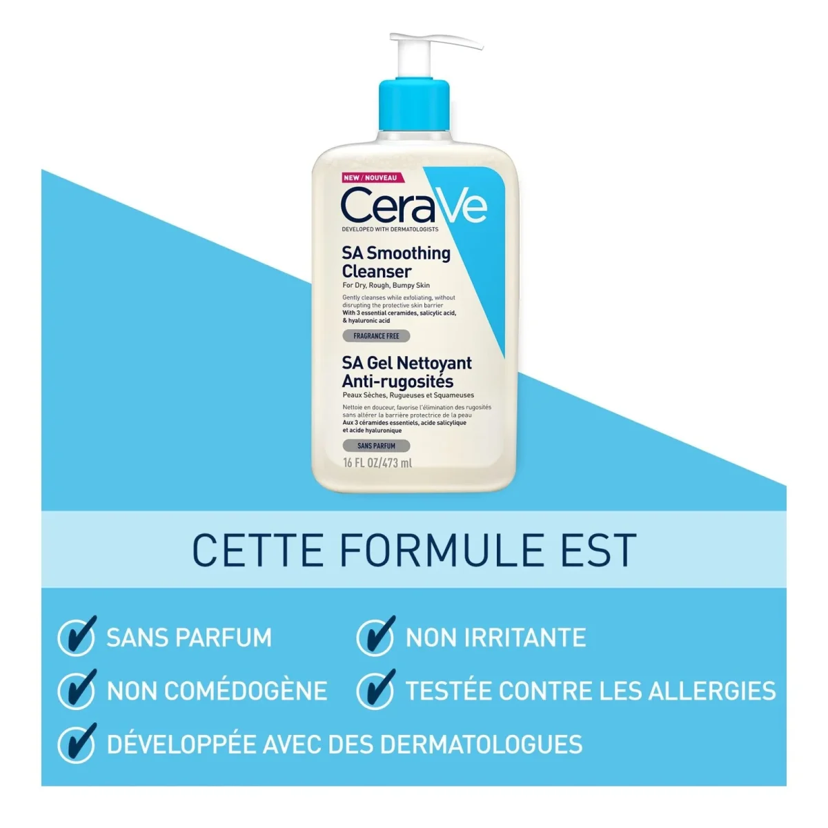 CeraVe SA Gel Nettoyant Anti-Rugosités | Peau Sèche Et Rugueuse | 473ml – Image 3