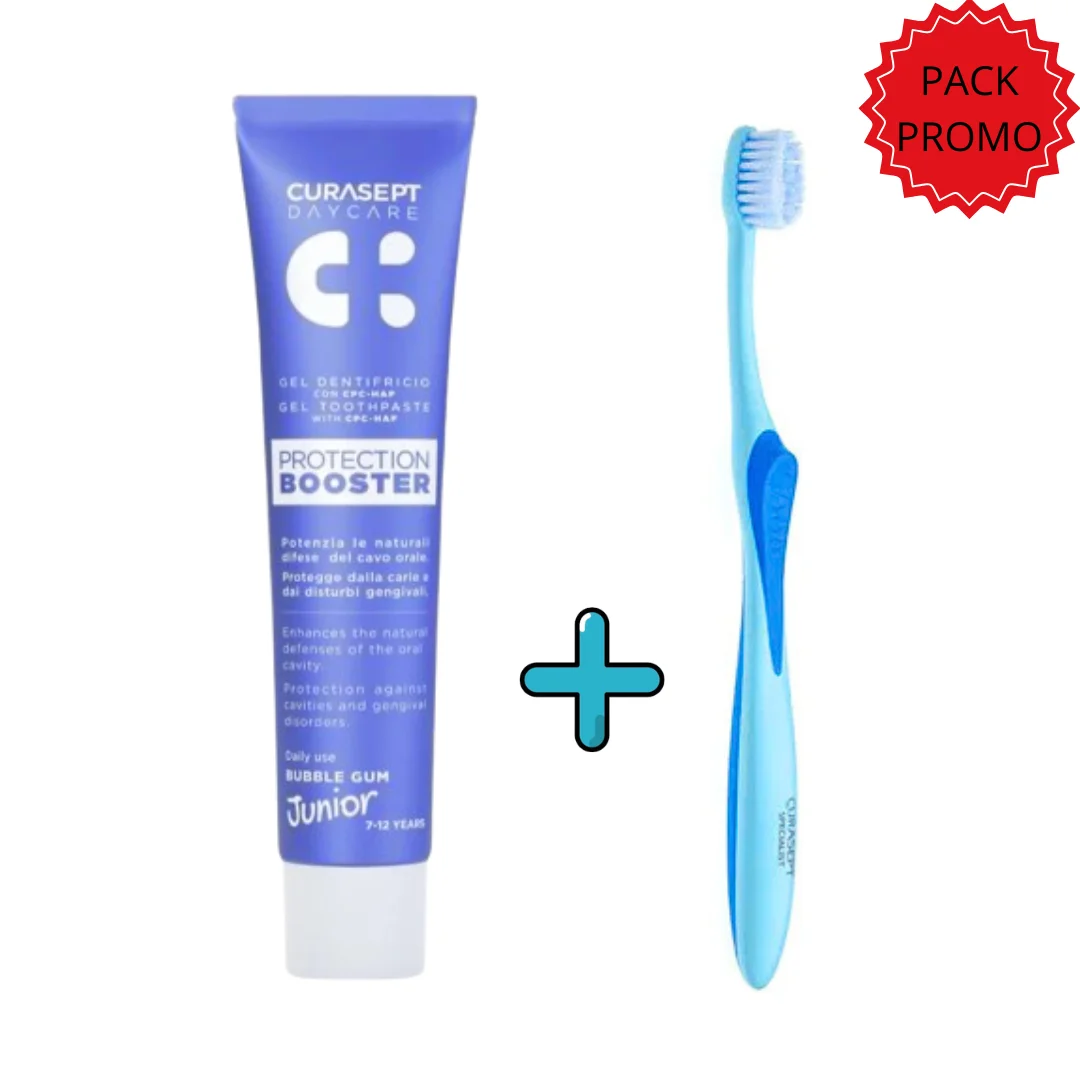 Curasept Dentifrice Booster Junior 7-12ans 50ml+Brosse A Dents Maxi Soft Pack – Image 2