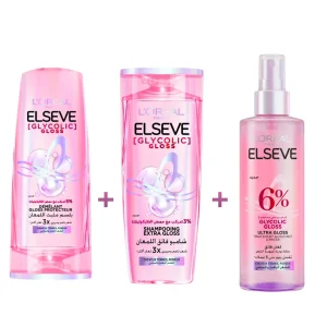 L&rsquo;Oreal Paris Elseve Glycolic Gloss Shampooing+Demelant Gloss Protecteur+Ultra Gloss Coffret