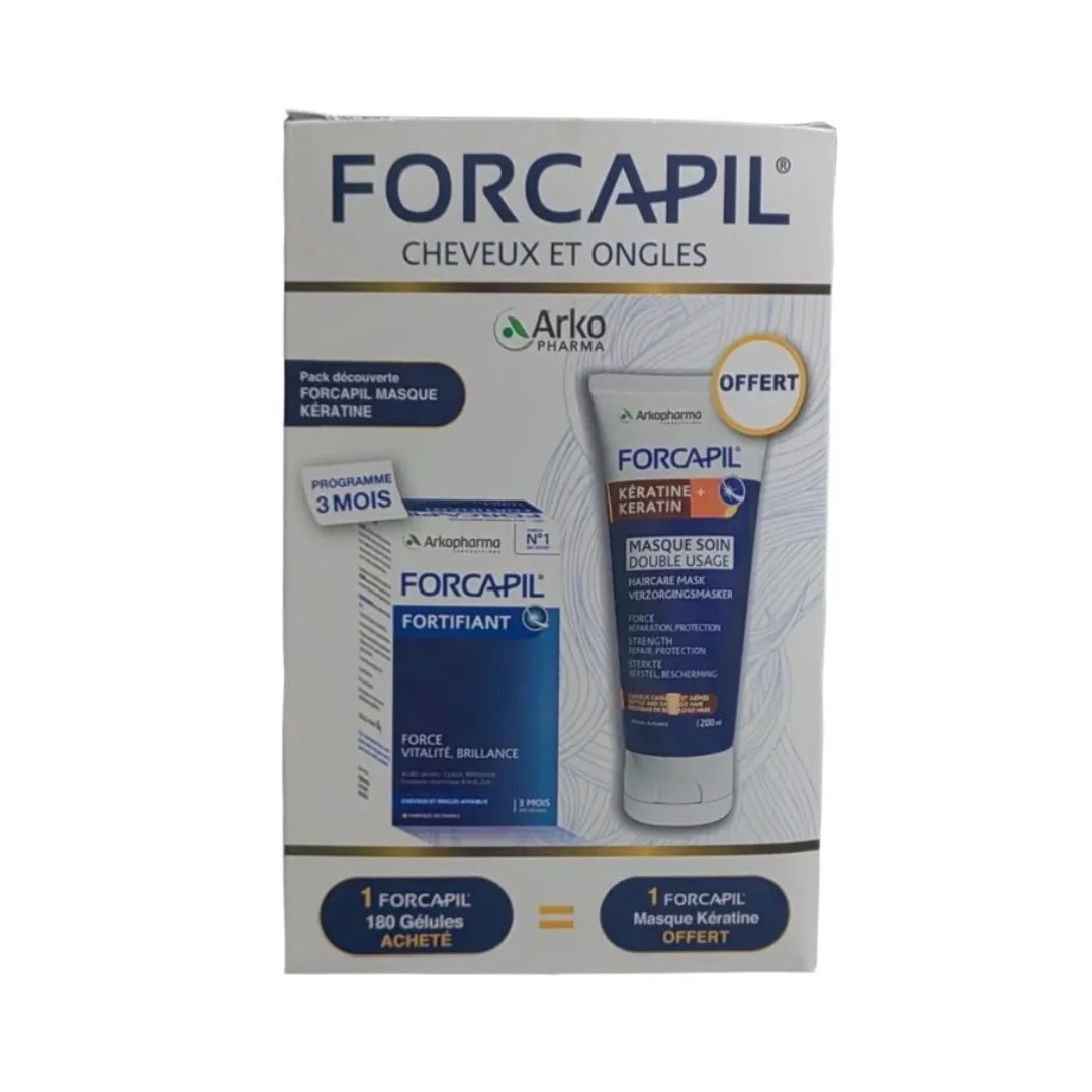 Arkopharma Forcapil Boite 180 gelules+Masque Soin Double Usage Keratine 200ml Pack – Image 2