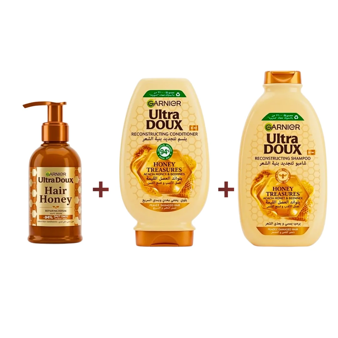 Garnier Ultra Doux Conditioner 200+Shampoing 200ml+Serum 115ml Coffret – Image 2