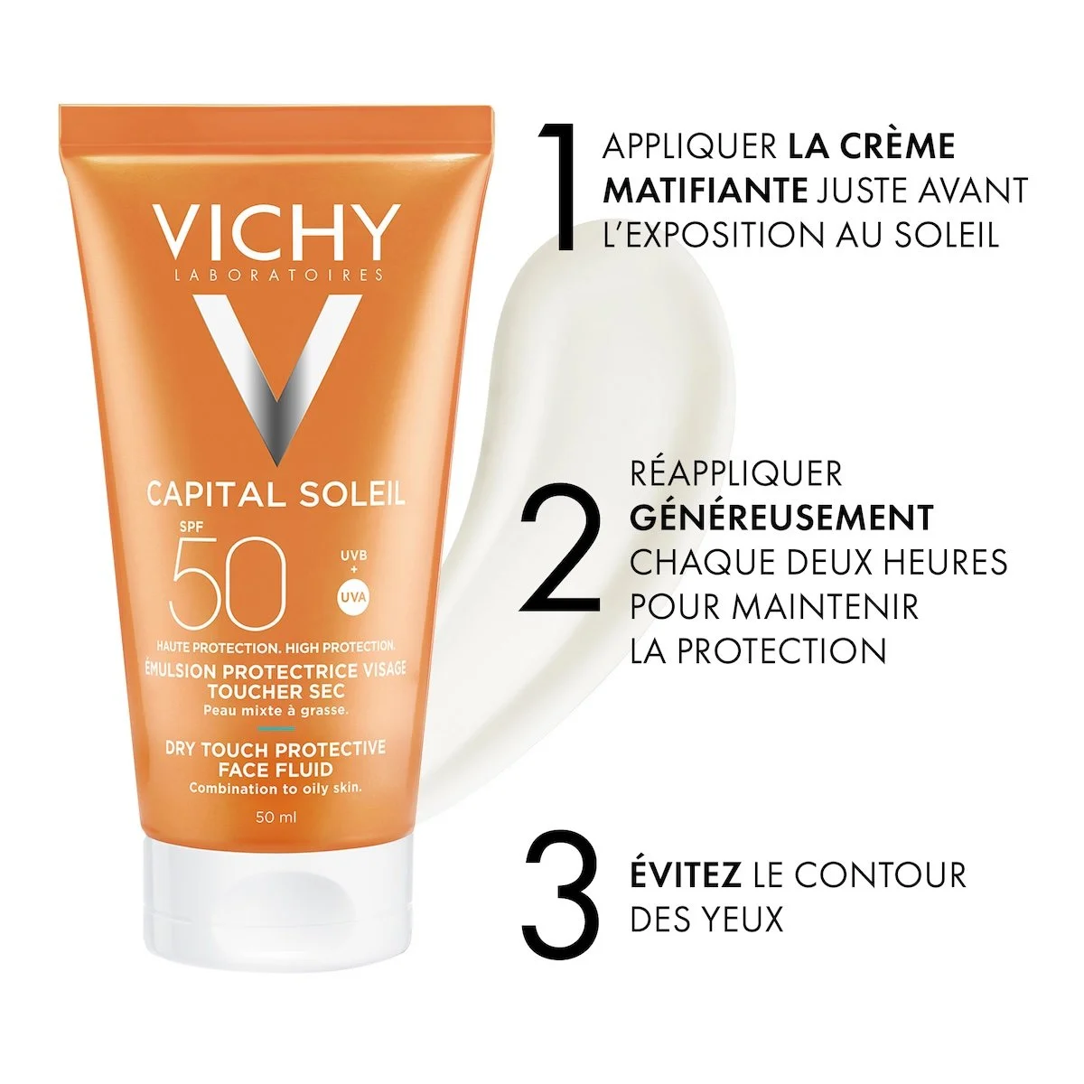 Vichy Capital Soleil Émulsion Anti-Brillance Toucher Sec SPF50 Peau Sensible Mixte à Grasse | 50ml = Minerale 89 10ml Offert – Image 8