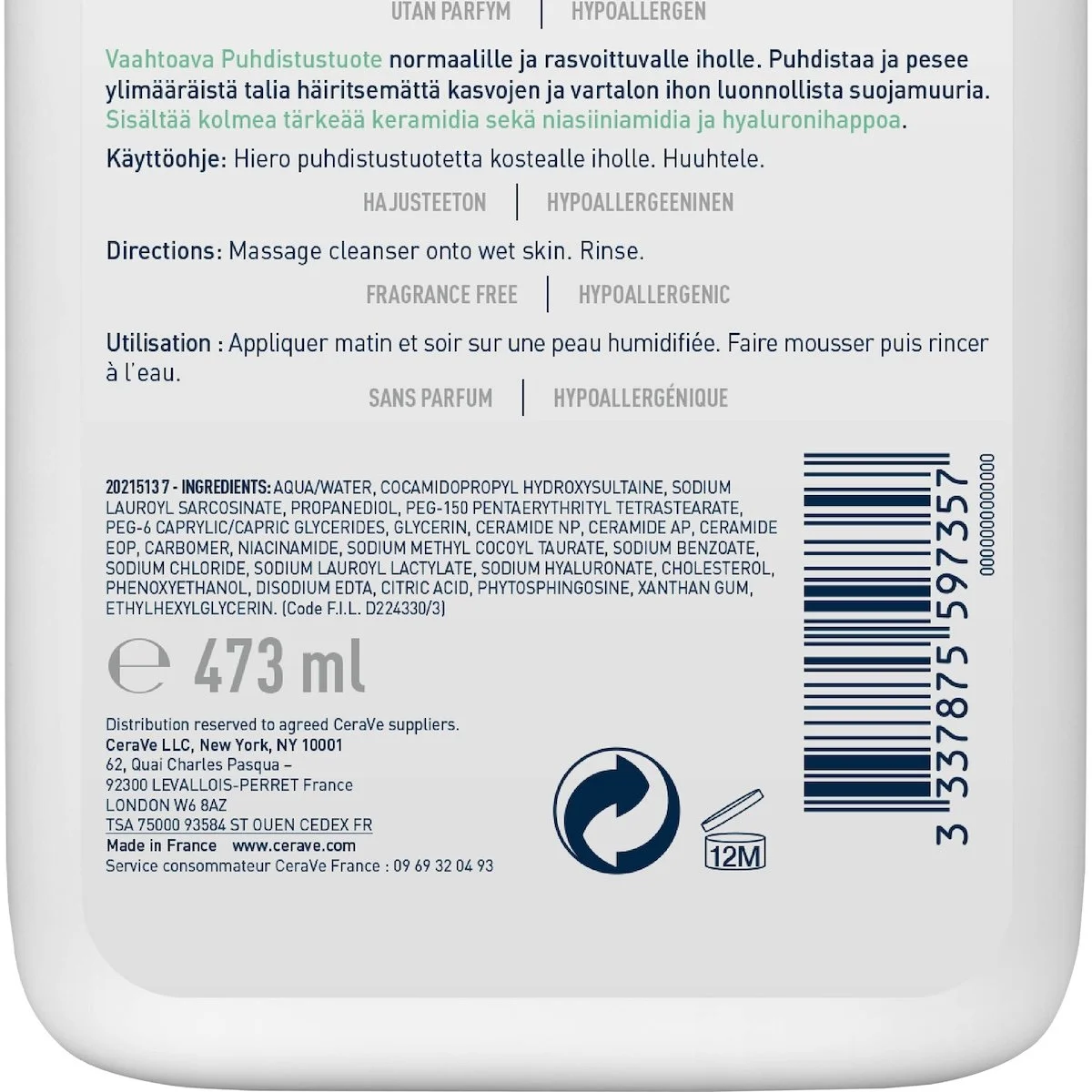 CeraVe Gel Moussant Nettoyant Peau Normale à Grasse | 473ml – Image 4