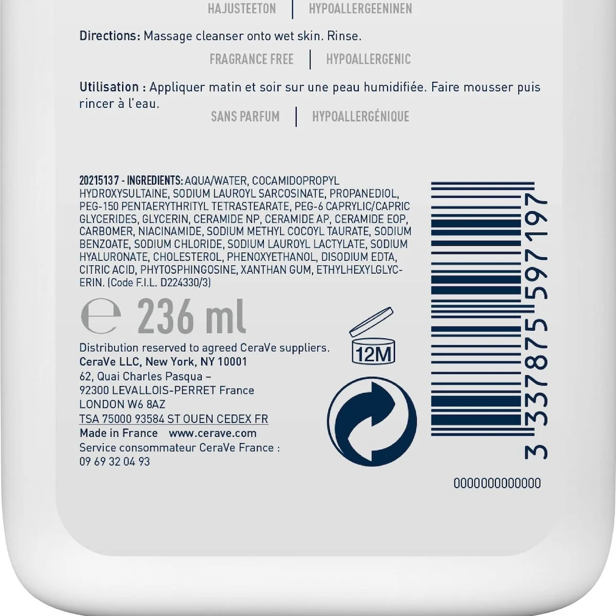 CeraVe Gel Moussant Nettoyant Peau Normale à Grasse | 236ml – Image 4