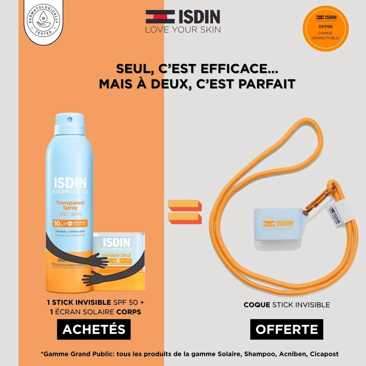 ISDIN Fotoprotector spray transparent adulte spf50 250ml + ISDIN Fotoprotector Invisible Stick SPF50 10g = Coque stick invisible OFFERTE