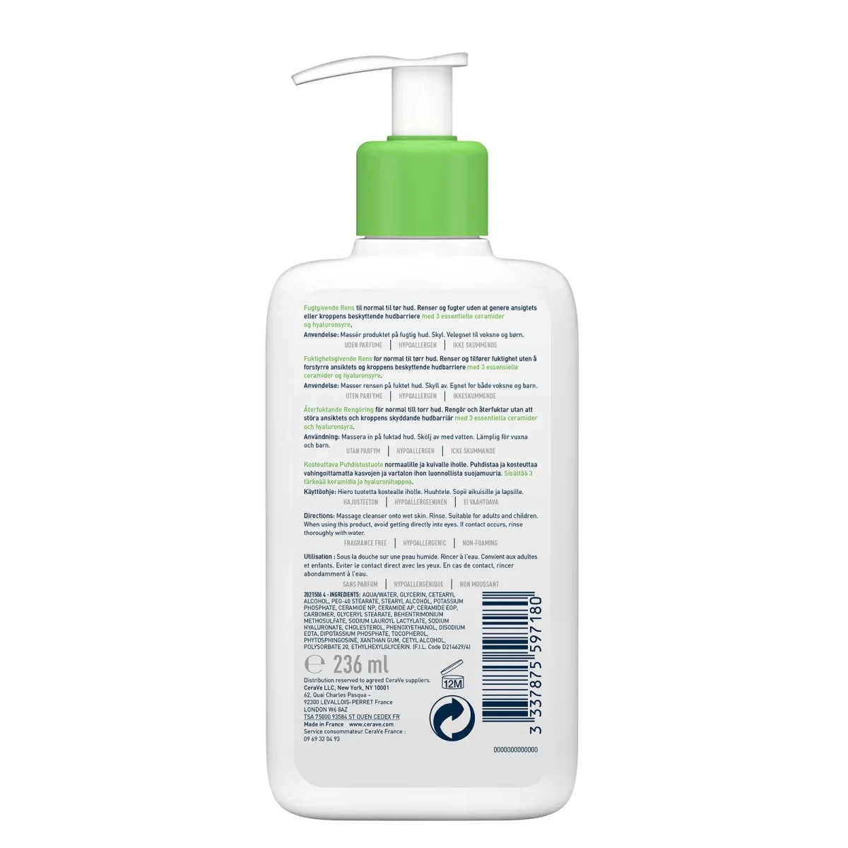 CeraVe Crème Lavante Hydratante Peau Normale à Sèche | 236ml – Image 3