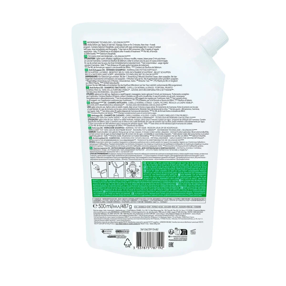 VICHY DERCOS TECHNIQUE ECO-RECHARGE SHAMPOOING ANTIPELLICULAIRE DS – CHEVEUX NORMAUX A GRAS – Image 3