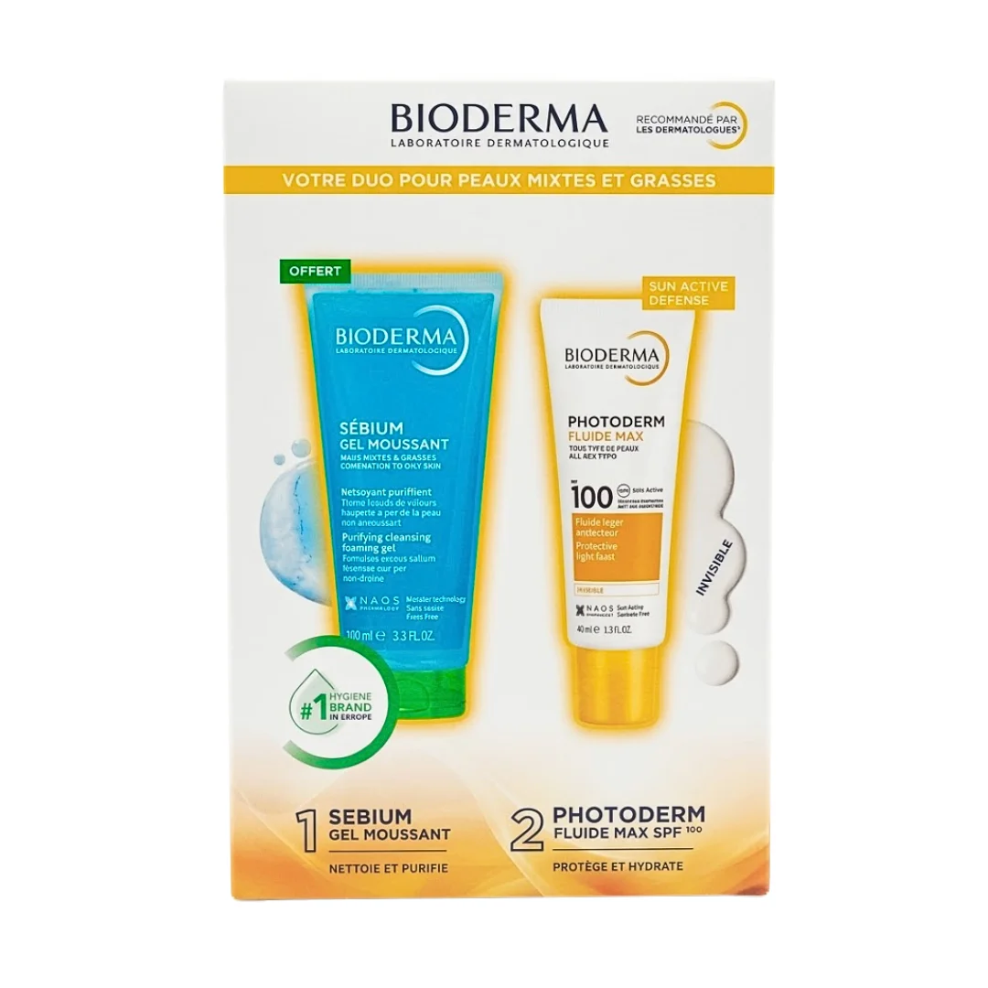 Bioderma Photoderm Xdefense Ultra Fluide Max 01 Teinte+Sebium Gel Moussant 100ml Pack – Image 2