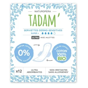 Tadam Serviette Ultra Coton Bio Super+ 12un