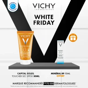 Vichy Capital Soleil Émulsion Anti-Brillance Toucher Sec SPF50 Peau Sensible Mixte à Grasse | 50ml = Minerale 89 10ml Offert