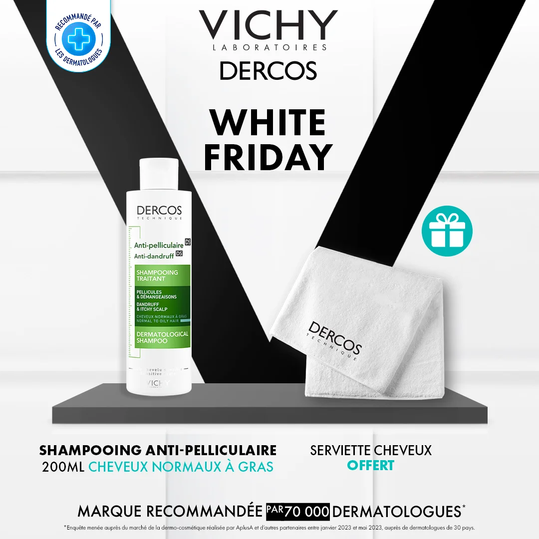 Vichy Dercos Shampoing Traitant Anti-Pelliculaire Cheveux Normaux à Gras | 200ml = Serviette Offerte – Image 2