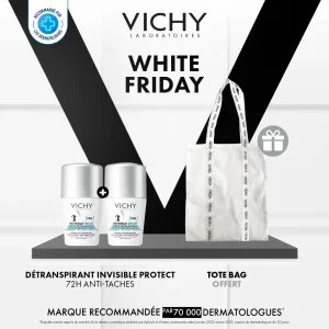 VICHY DÉODORANT  DERMO-DÉTRANSPIRANT INVISIBLE PROTECT 72H ANTI-TACHES ANTI-IRRITATIONS LOT DE 2 = TOTE BAG Offert