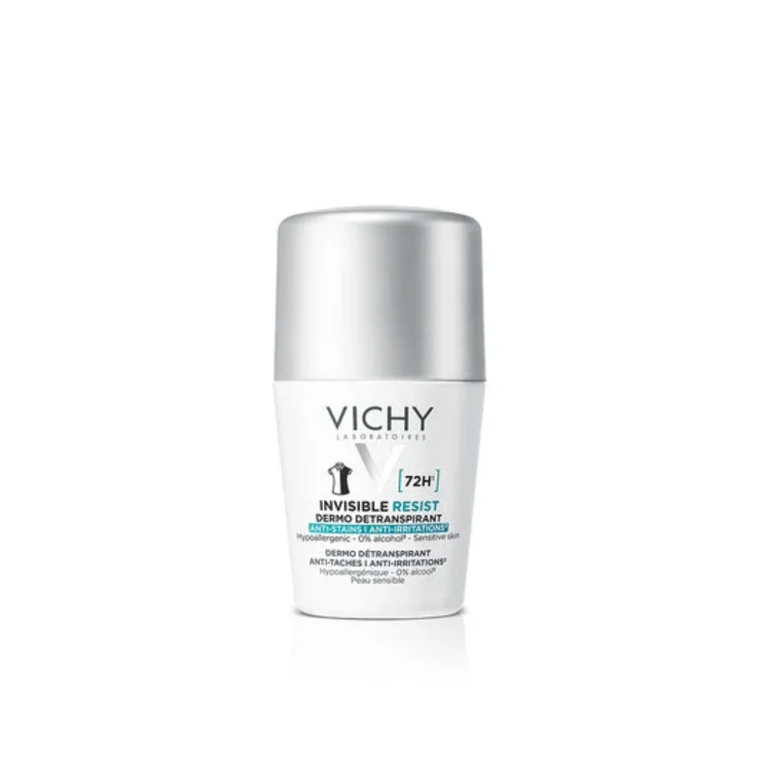 VICHY DÉODORANT DERMO-DÉTRANSPIRANT INVISIBLE PROTECT 72H ANTI-TACHES ANTI-IRRITATIONS.