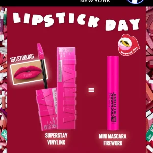 MAYBELLINE SUPERSTAY VINYL INK 150 STRIKING = MINI MASCARA FIREWORK