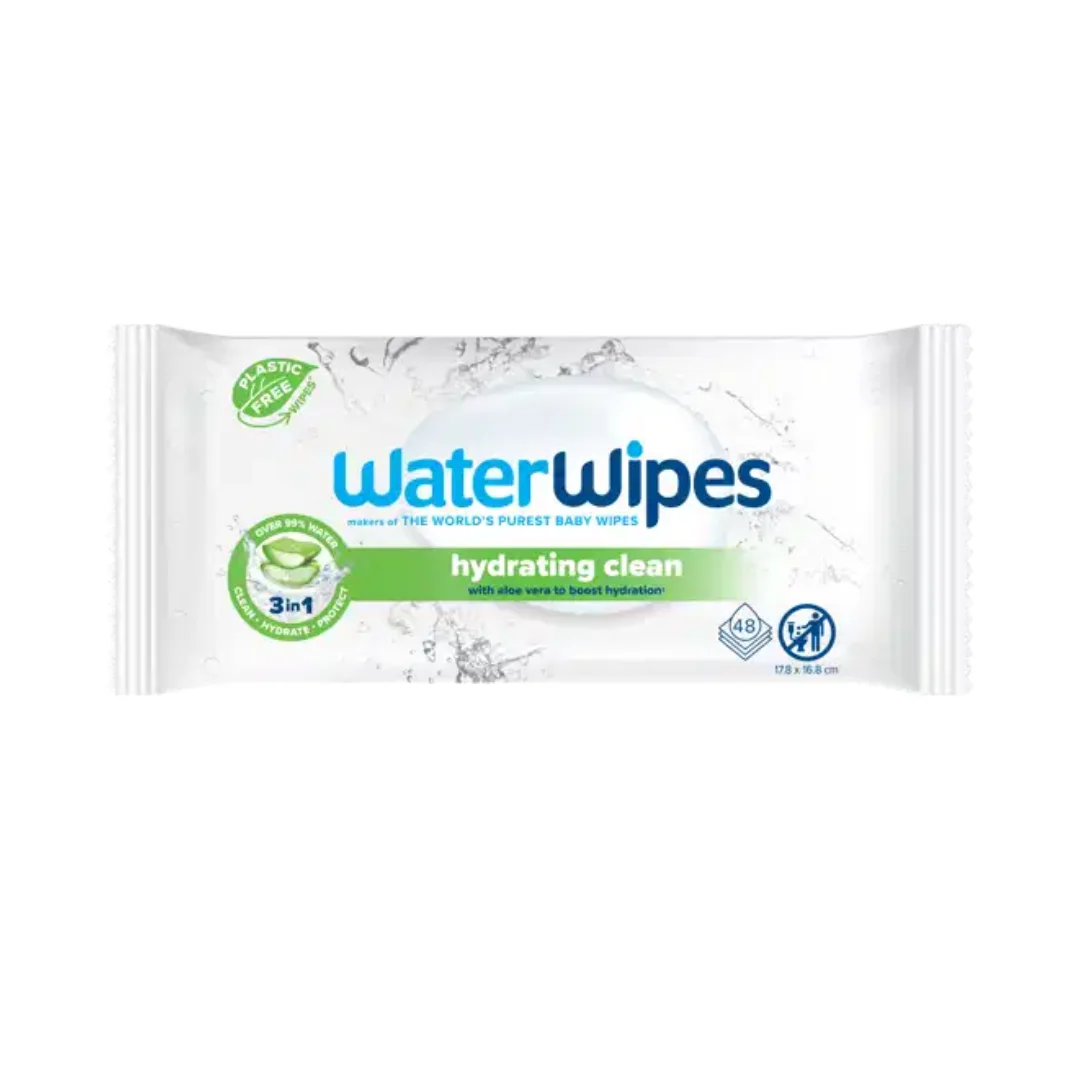 WaterWipes Lingettes Hydrating Clean with Aloe Vera 48 Pieces – Image 2