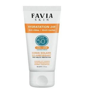 FAVIA DERMATOLOGIE SKIN ÉCRAN SOLAIRE ÉCLAIRCISSANT SPF50 HYDRATATION 24H, ANTI-RIDES / ANTI-TACHES 50ml