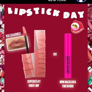 MAYBELLINE SUPERSTAY VINYL INK 100 CHARMED NU INT = MINI MASCARA FIREWORK