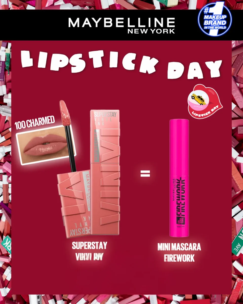 MAYBELLINE SUPERSTAY VINYL INK 100 CHARMED NU INT = MINI MASCARA FIREWORK – Image 2